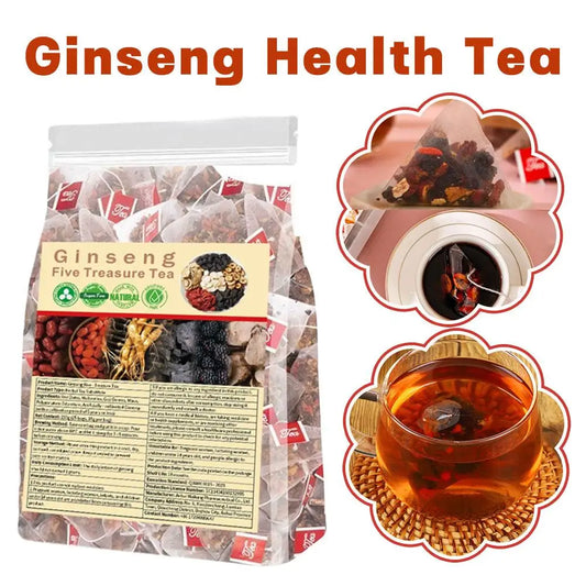 Ginseng Five Treasure Tea Natural Herbal Tea Bags with Goji Berry Mulberry Polygonatum Jujube for Energy Boost Daily Health Care