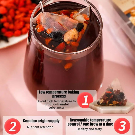 Ginseng Five Treasure Tea Natural Herbal Tea Bags with Goji Berry Mulberry Polygonatum Jujube for Energy Boost Daily Health Care